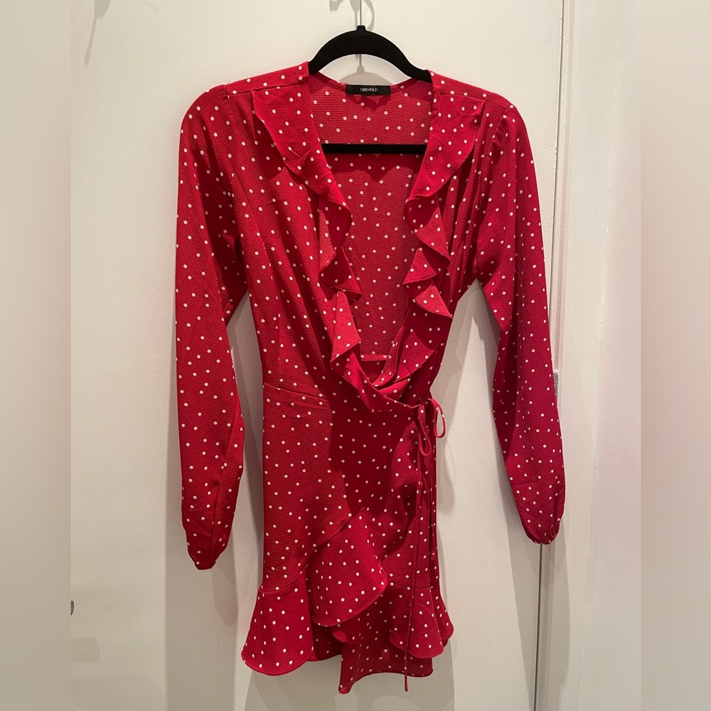 Forever 21 - Red Polka Dot Ruffled Wrap Dress - Size S
